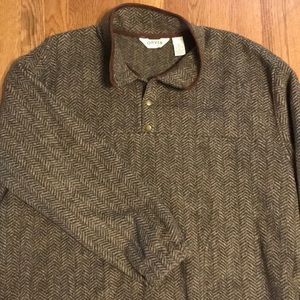 Orvis herringbone pullover, brown trim XXL